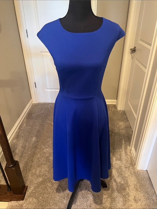 Dress Tells Dresses & Skirts - Elegant Cobalt Blue Midi Dress with Cap Sleeves